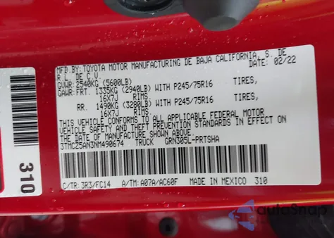 2022 Toyota Tacoma Sr5 V6 z USA, uszkodzony, nr VIN 3TMCZ5AN3NM490674